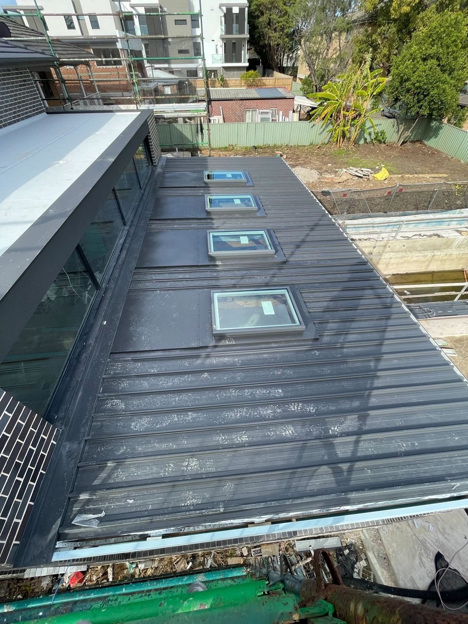 New metal roof with skylights