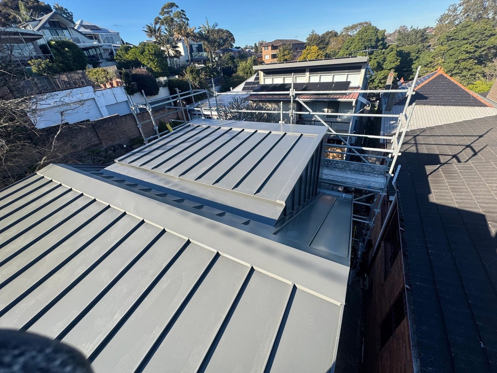 New flat-panel metal roof viewed from above