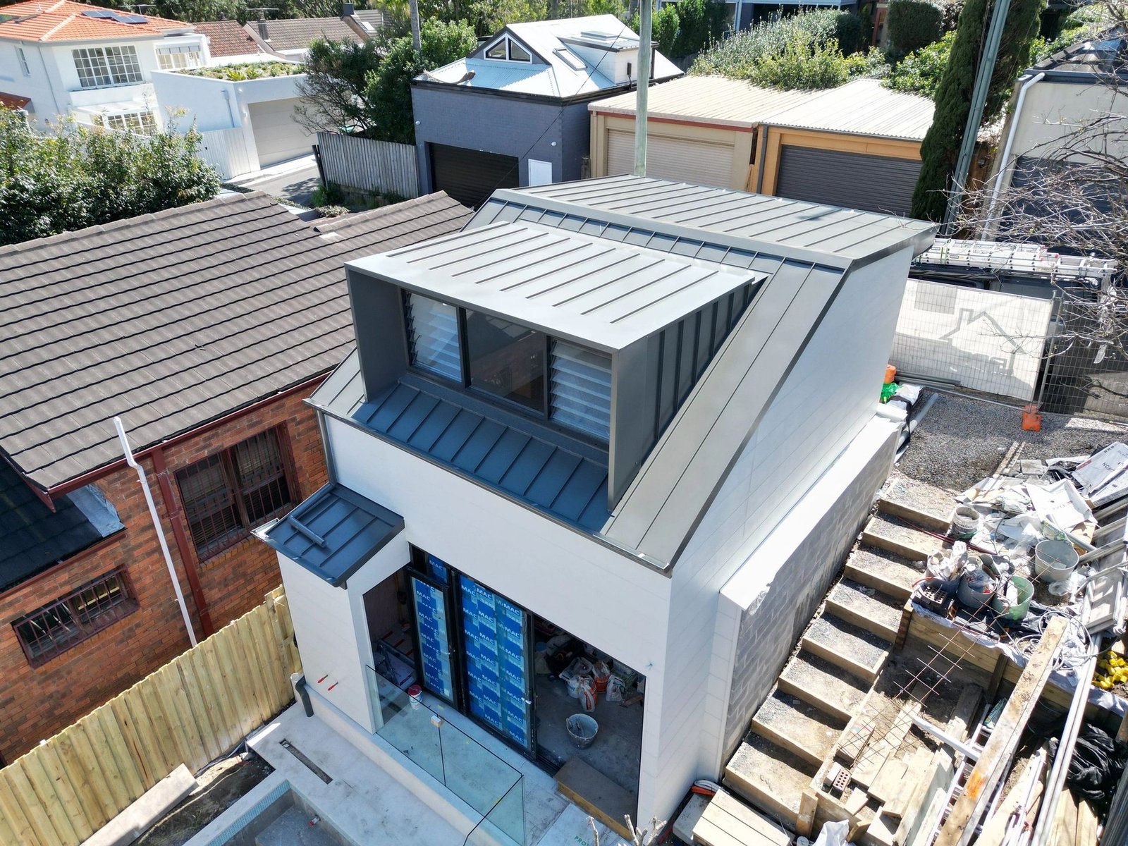 Aerial view of a completed re-roofing project