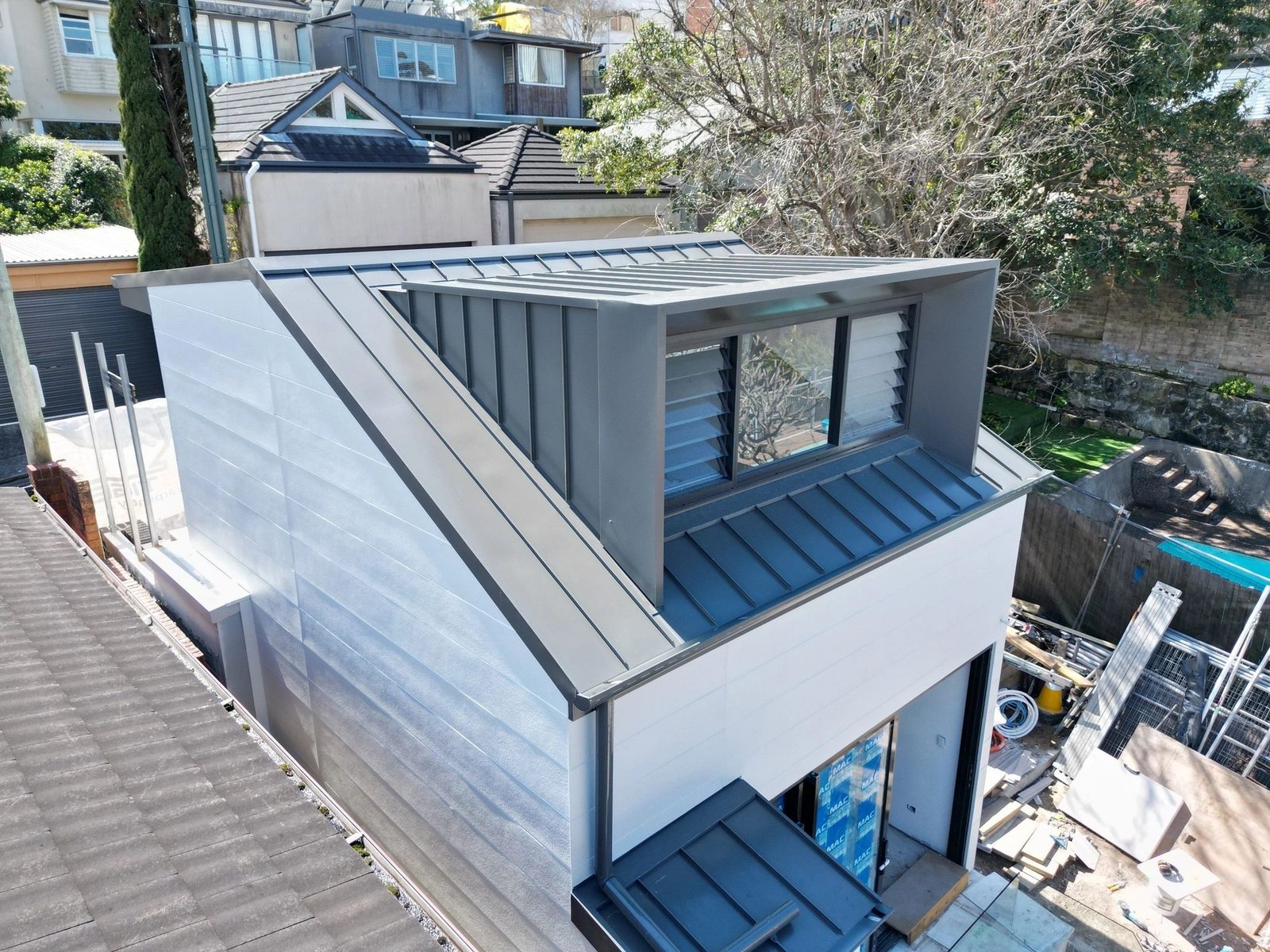 Metal roofing and cladding on a new build